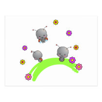 Cute Ladybugs and Flowers Postcard postcards