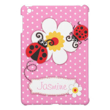 Cute ladybugs girls name red pink ipad mini case