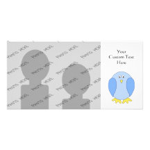 Cute Light Blue Bird Cartoon. Customized Photo Card