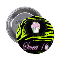 cute Lime Green Cupcake Sweet 16 Button