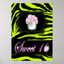 cute Lime Green Zebra print pink Cupcake