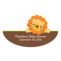 Cute Lion Baby Shower Oval Sticker