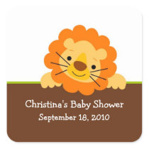 Cute Lion Baby Shower Square Sticker!