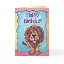 Cute Lion Character Happy Birthday Cards