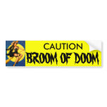 Cute_lit_witch_on_broom, CAUTION, BROOM OF DOOM Bumper Stickers