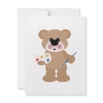cute little artist bear with paint palette personalized invites