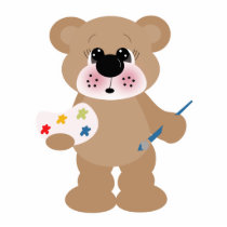 cute little artist bear with paint palette acrylic cut outs