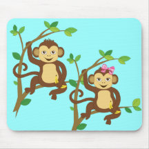 Cute Little Boy and Girl Monkey Mousepads