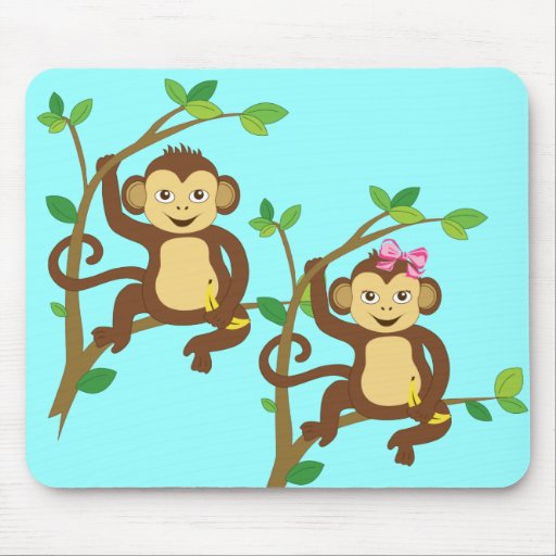 Cute Little Boy and Girl Monkey Mousepads