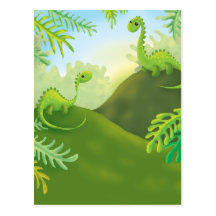 cute little dinosaur land scene postcards