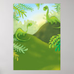 cute little dinosaur land scene posters