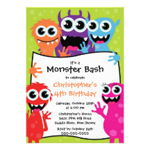 CUTE Little Monster Bash Birthday Party Invitation