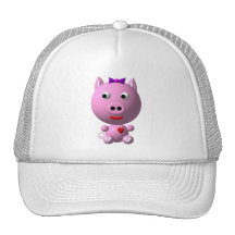 Cute little piggy with hearts and bow! mesh hats