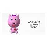 Cute little piggy with hearts and bow! photo cards