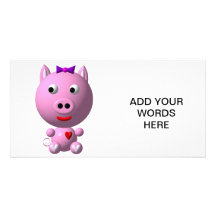 Cute little piggy with hearts and bow! personalized photo card