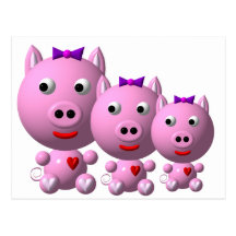 Cute little piggy with hearts and bow! post card