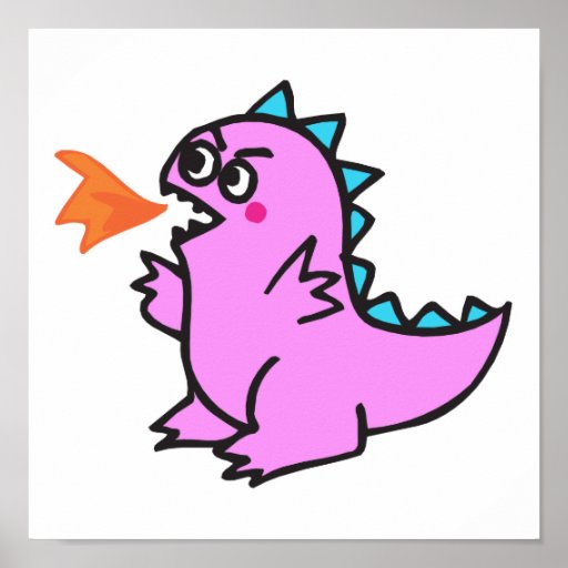 cute little pink fire dragon monster poster