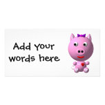 Cute little pink piggy with hearts and bow! photo cards