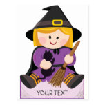 Cute little witch with blonde hair post card