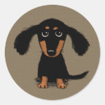 Cute Long Haired Dachshund Puppy Round Stickers