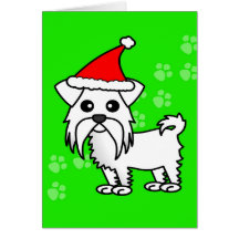 Cute Maltese Cartoon Santa Hat Cards