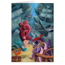 Cute Mermaid and Pirates Greeting Cards
