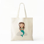 Cute mermaid sitting on a rock tote bag