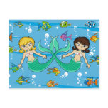 Cute Mermaids with Tropical Fish postcards