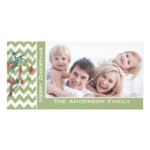 Cute Merry Christmas Hummingbirds Chevron Pattern Customised Photo Card