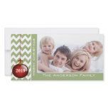 Cute Merry Christmas Red Ornament Chevron Pattern photo cards