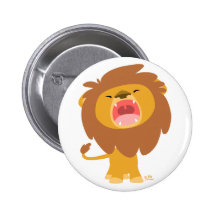 Cute Mighty  Roaring Cartoon Lion Button Badge