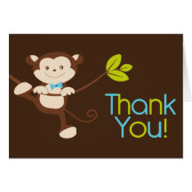 Cute Modern Monkey Birthday Party Thank You Card