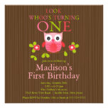 Cute Modern Owl 1st Birthday Party Invitations