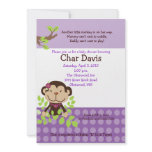 Cute Monkey Baby Shower Invitation Girly Purple