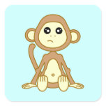 Cute Monkey Cartoon Blue Square stickers