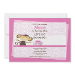 Cute Monkey Girl Birthday Invitation
