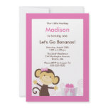 Cute Monkey Girl Birthday Invitation