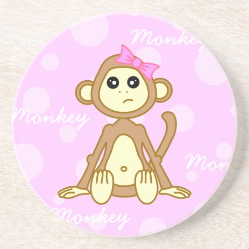 Cute Monkey Girl Cartoon Beverage Coaster