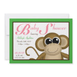 Cute Monkey Green & Pink Baby Shower Invitations