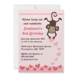 Cute monkey hearts girls birthday party invitation