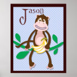 Cute Monkey Polka Dots Boys Room Wall Art initials posters