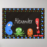 Cute Monsters with Dark Brown Background posters