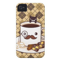 Cute moustache coffee cup on brown argyle iphone 4 covers