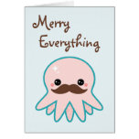 Cute Moustache Octopus Holiday Greeting Card