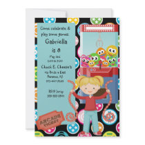 Cute, Multi Colour, Arcade Birthday Girl Invitatio