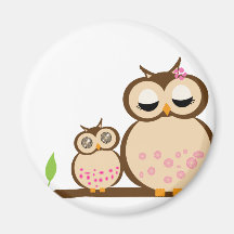 Cute mum and baby owl fridge magnet