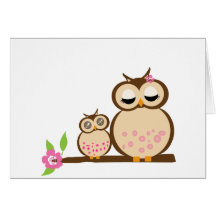 Cute mum and baby owl greeting card