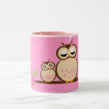 Cute mum and baby owl mugs