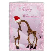 Cute Mum & Baby Giraffe Christmas Card