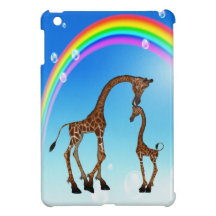 Cute Mum & Baby Giraffe & Rainbow